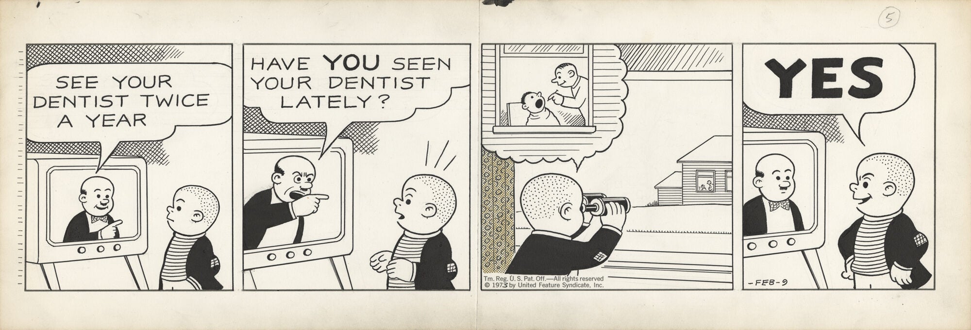 Original artwork for Nancy comic strip, February 9, 1973 | Ernie Original artwork for Nancy comic strip, February 9, 1973 | Ernie