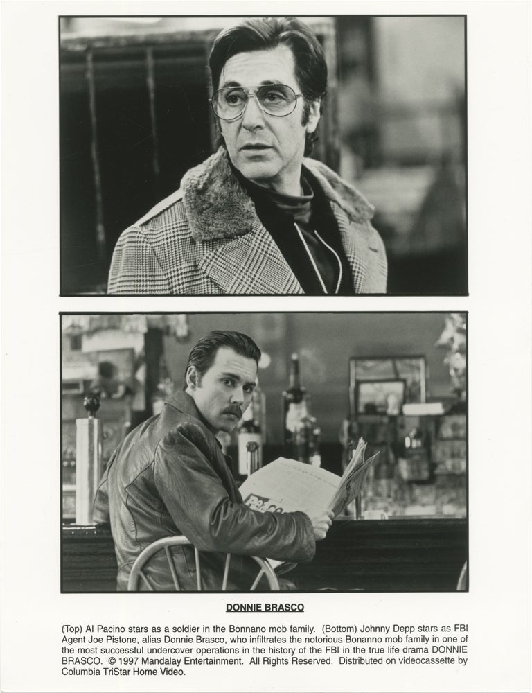 Book #171672] Donnie Brasco (Two original photographs from the 1997 film). Johnny Depp Al Pacino,...