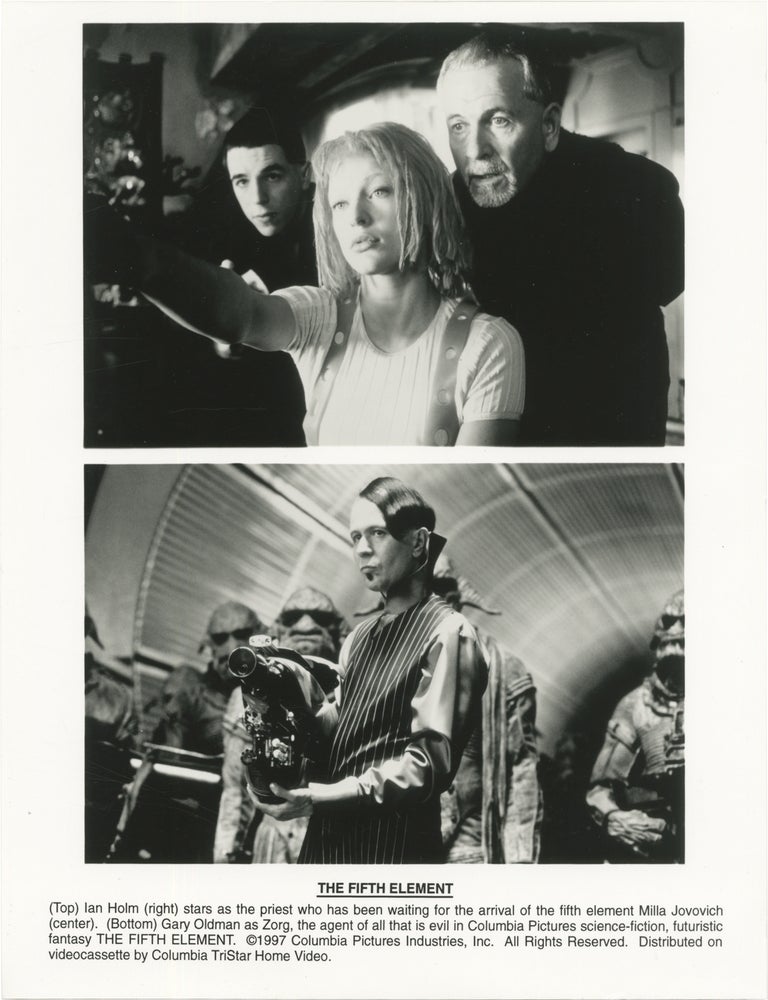 Book #171674] The Fifth Element (Two original photographs from the 1997 film). Bruce Willis Gary...
