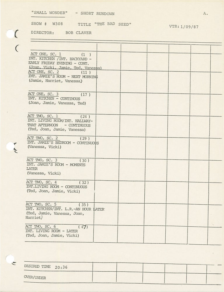 Small Wonder: The Bad Seed (Three original screenplays for the 1987 television episode
