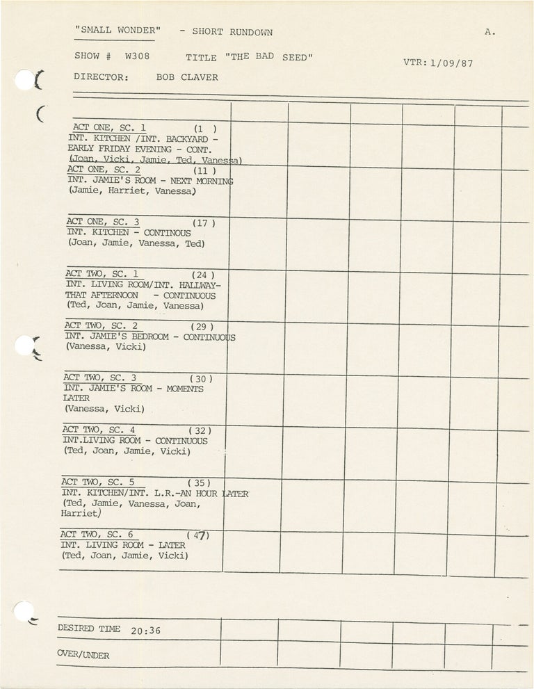 Small Wonder: The Bad Seed (Three original screenplays for the 1987 television episode