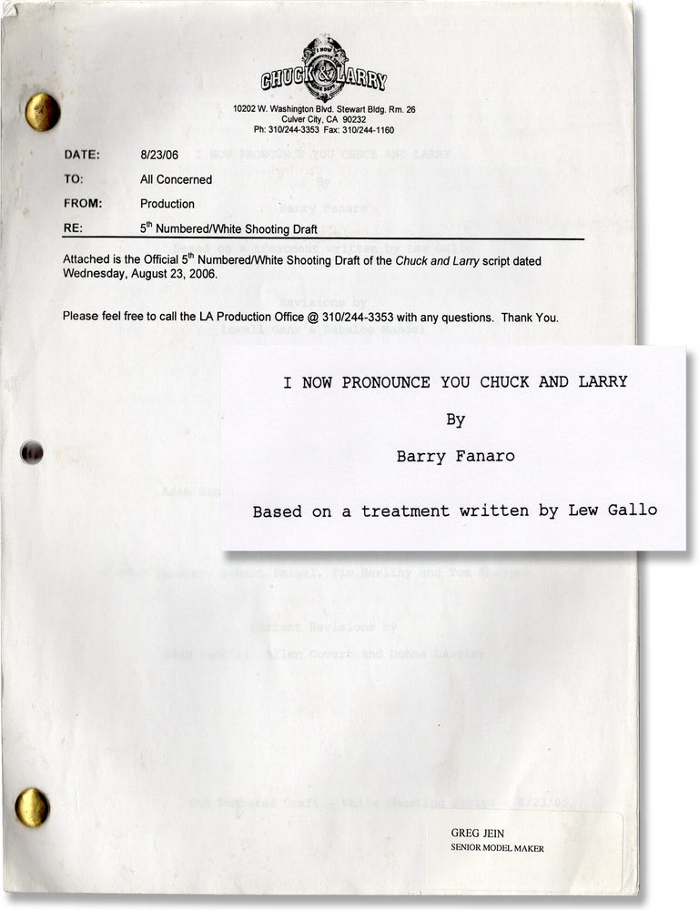 I Now Pronounce You Chuck & Larry (Original screenplay for the 2007 film