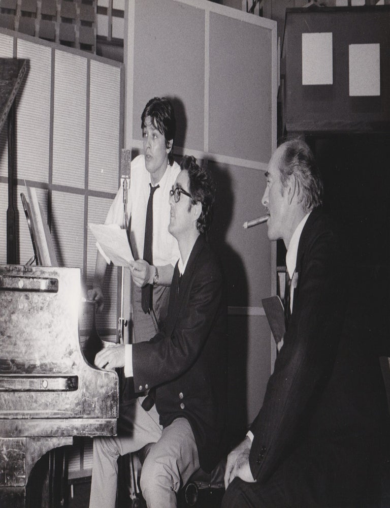 Original photograph of Alain Delon and Michel Legrand recording with Eddie Barclay, 1968