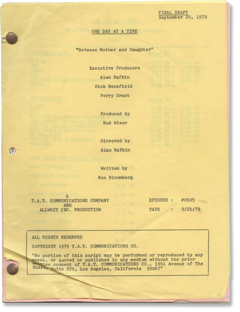One Day at a Time: Between Mother and Daughter (Original screenplay for the 1979 television episode