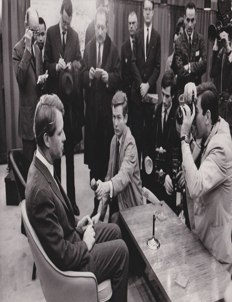 Book #171792] Original oversize photograph of Robert F. Kennedy during an interview in Paris,...