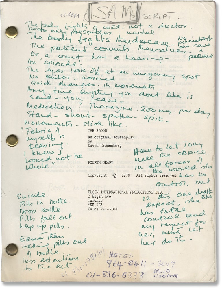The Brood (Original screenplay for the 1979 film, working copy belonging to Samantha Eggar