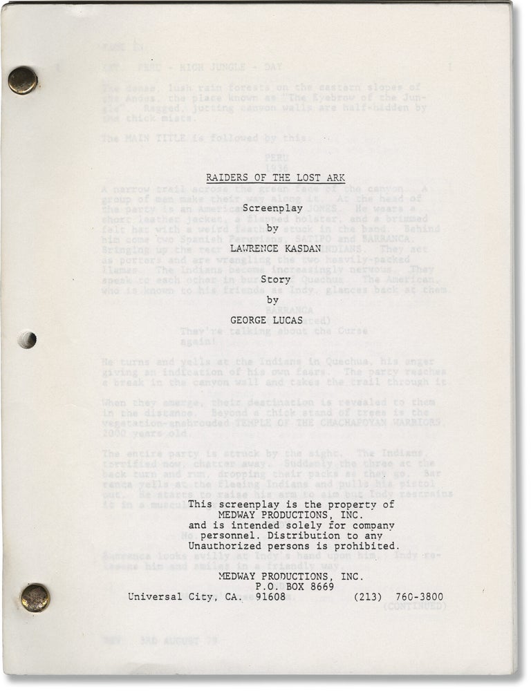 Raiders of the Lost Ark (Original screenplay for the 1981 film, early draft