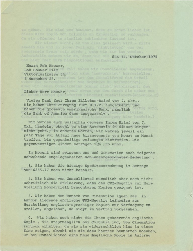 Book #171989] Small archive of correspondence between Rob Houwer and Paul Kohner. Rob Houwer