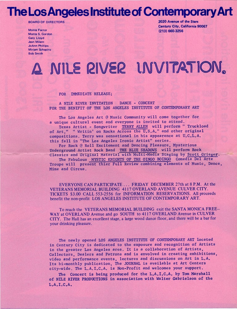 The Los Angeles Institute of Contemporary Art Newsletter: No. 7