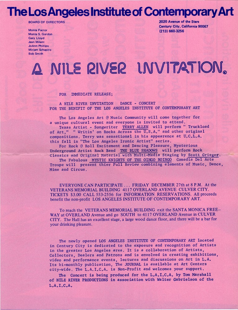 The Los Angeles Institute of Contemporary Art Newsletter: No. 7