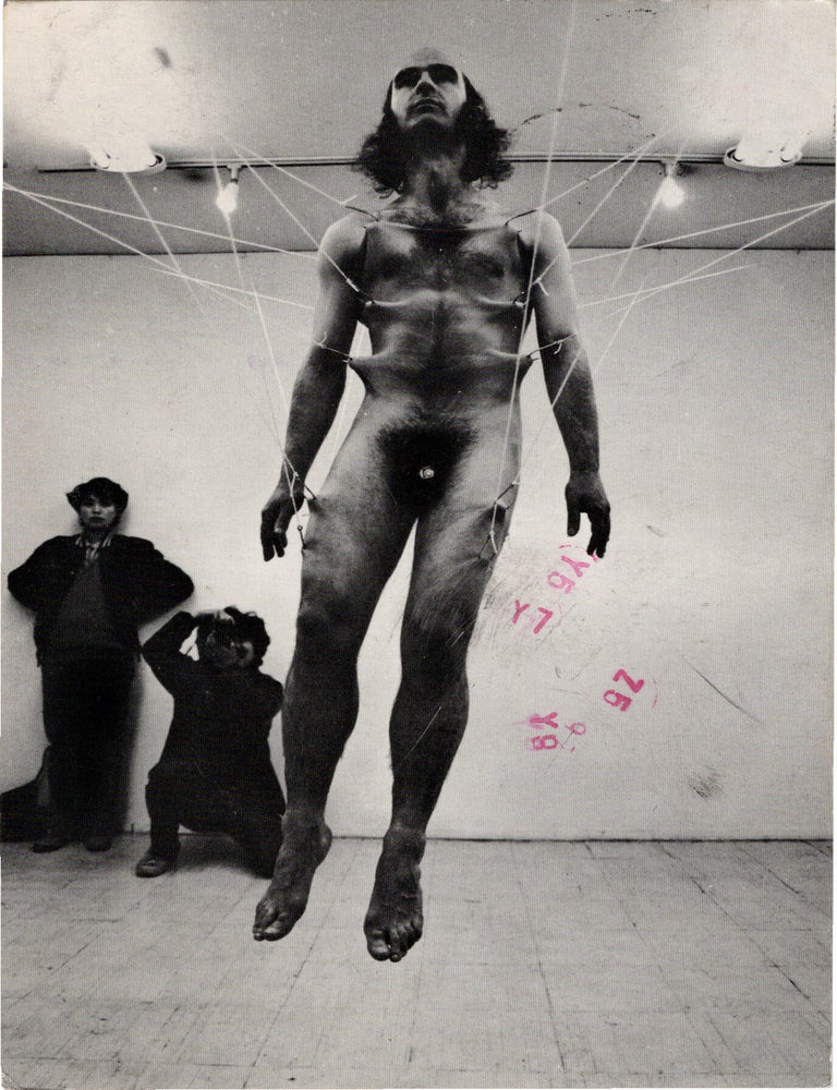 Archive of eighteen self-published post-cards of performances, including eight signed by the artist, two exhibition flyers, and program, 1976-1984