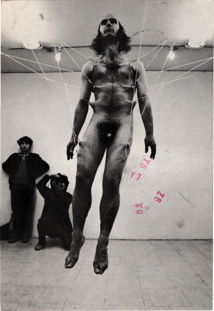 Archive of eighteen self-published post-cards of performances, including eight signed by the artist, two exhibition flyers, and program, 1976-1984
