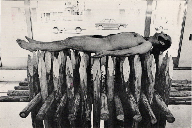 Archive of eighteen self-published post-cards of performances, including eight signed by the artist, two exhibition flyers, and program, 1976-1984