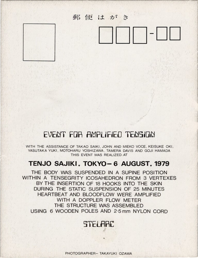 Archive of eighteen self-published post-cards of performances, including eight signed by the artist, two exhibition flyers, and program, 1976-1984