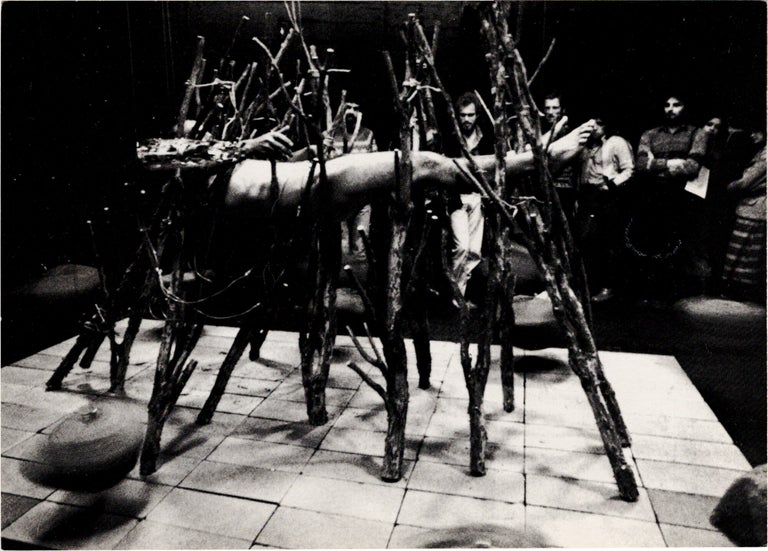 Archive of eighteen self-published post-cards of performances, including eight signed by the artist, two exhibition flyers, and program, 1976-1984