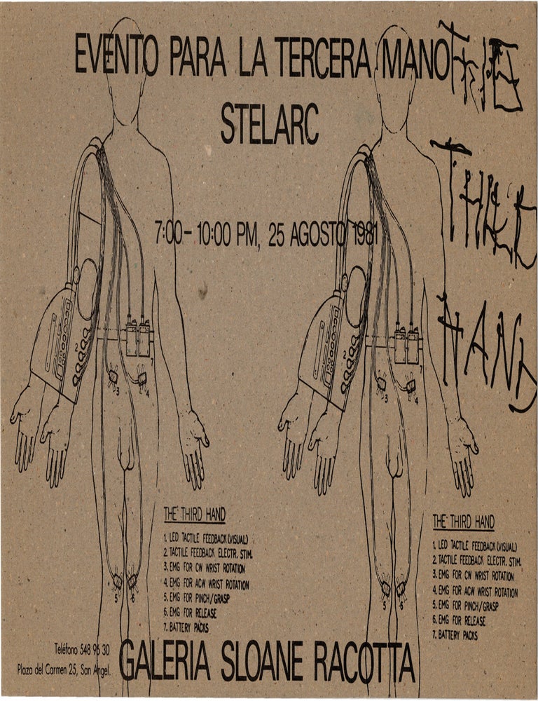 Archive of eighteen self-published post-cards of performances, including eight signed by the artist, two exhibition flyers, and program, 1976-1984