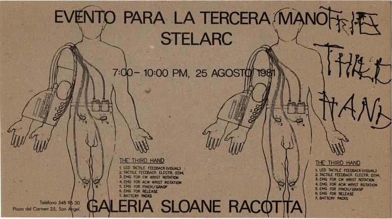 Archive of eighteen self-published post-cards of performances, including eight signed by the artist, two exhibition flyers, and program, 1976-1984