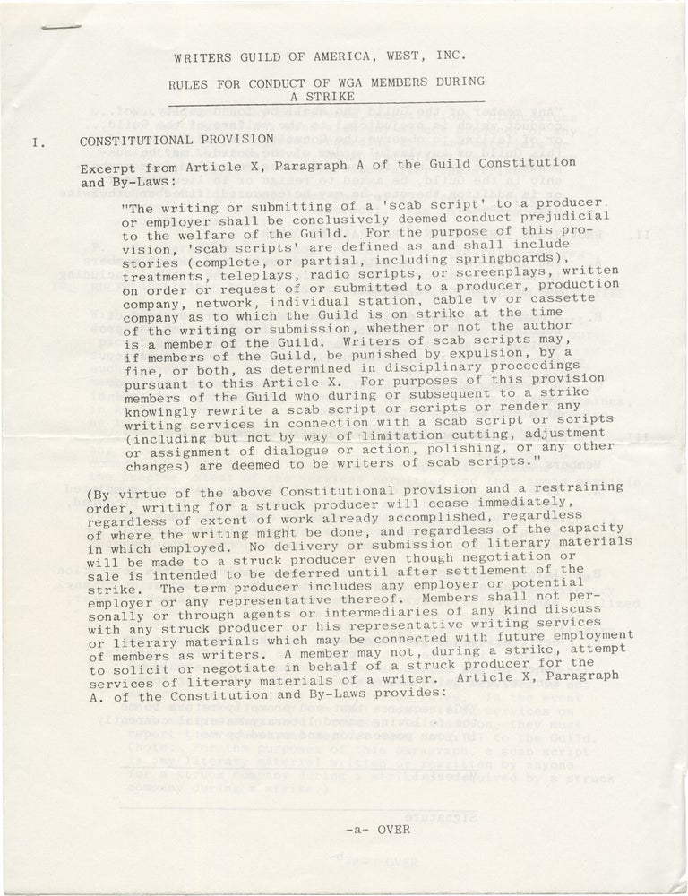 Ephemera relating to the 1981 Writer's Guild of America Strike