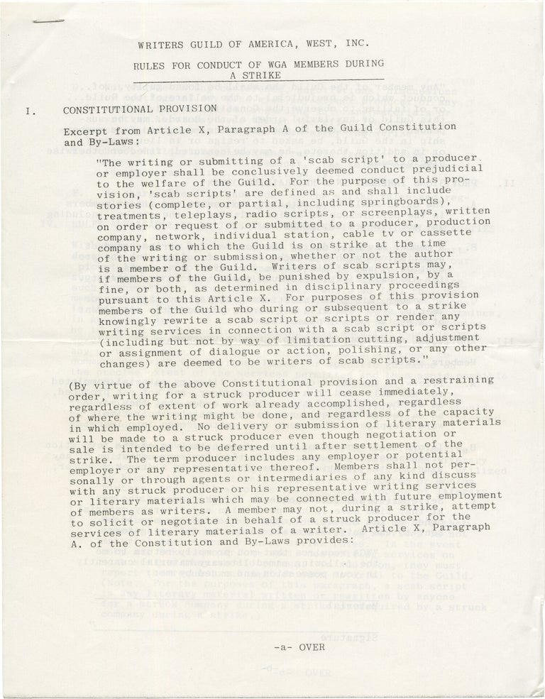 Ephemera relating to the 1981 Writer's Guild of America Strike