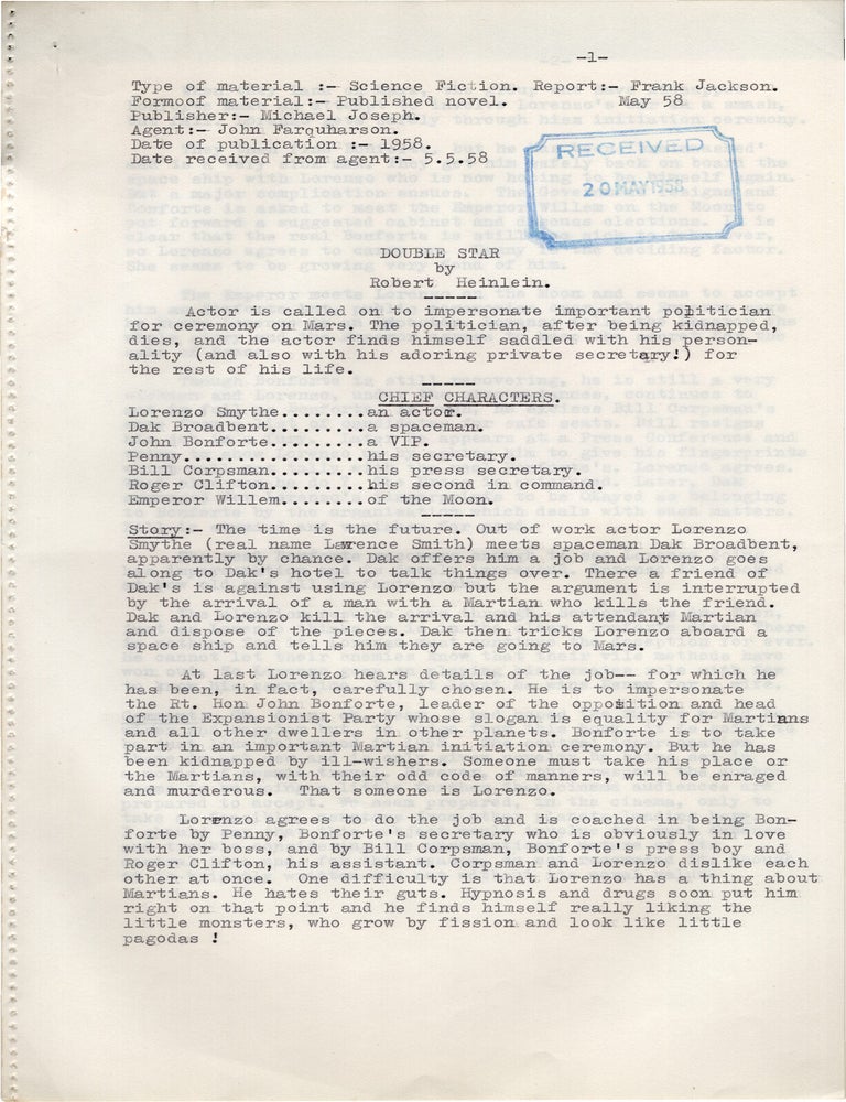 Book #172854] Double Star (Original 1958 Associated British Picture Corporation reader's...