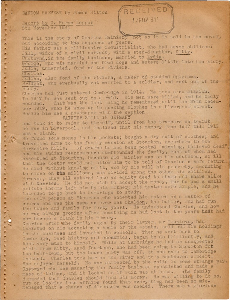 Book #172975] Random Harvest (Original 1941 Associated British Picture Corporation reader's...