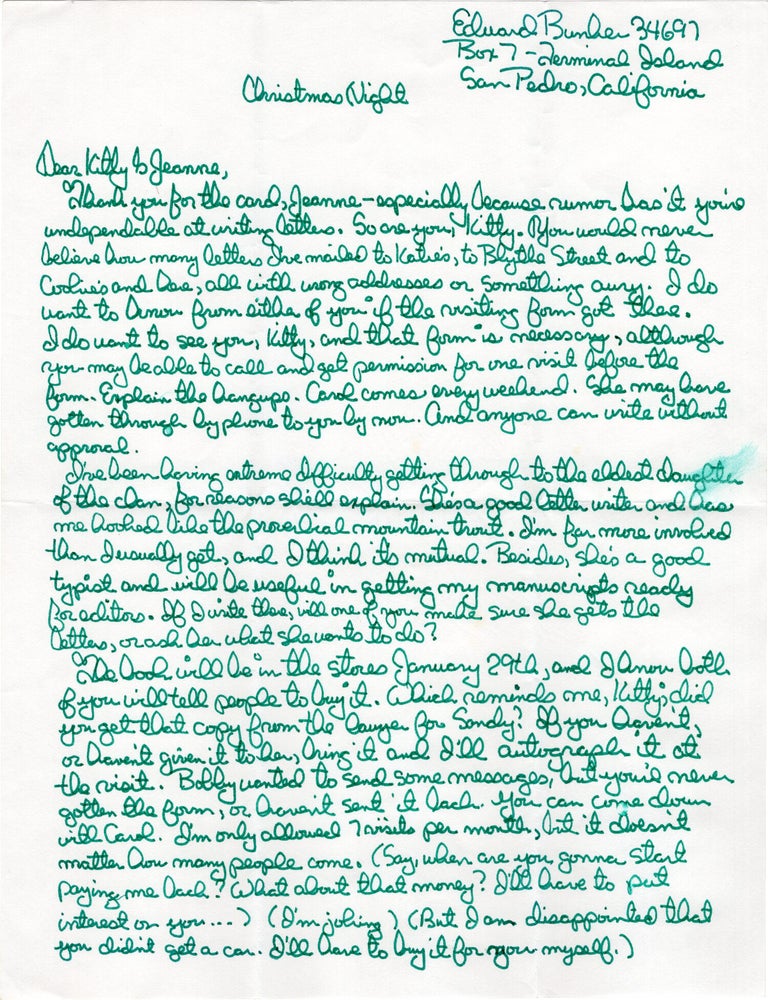 Archive of original correspondence, vernacular photographs, and ephemera from and regarding Edward Bunker, while imprisoned during the writing and publication of his first novel "No Beast So Fierce," and the development the novel's film adaptation, the landmark 1978 New Hollywood film "Straight Time," circa 1970-1977
