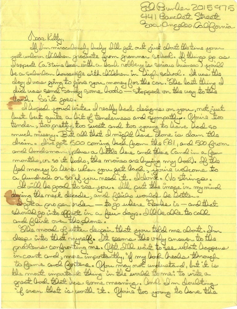 Archive of original correspondence, vernacular photographs, and ephemera from and regarding Edward Bunker, while imprisoned during the writing and publication of his first novel "No Beast So Fierce," and the development the novel's film adaptation, the landmark 1978 New Hollywood film "Straight Time," circa 1970-1977