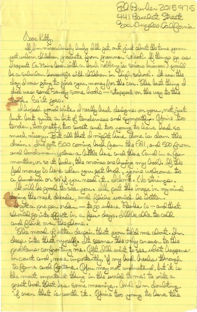 Archive of original correspondence, vernacular photographs, and ephemera from and regarding Edward Bunker, while imprisoned during the writing and publication of his first novel "No Beast So Fierce," and the development the novel's film adaptation, the landmark 1978 New Hollywood film "Straight Time," circa 1970-1977