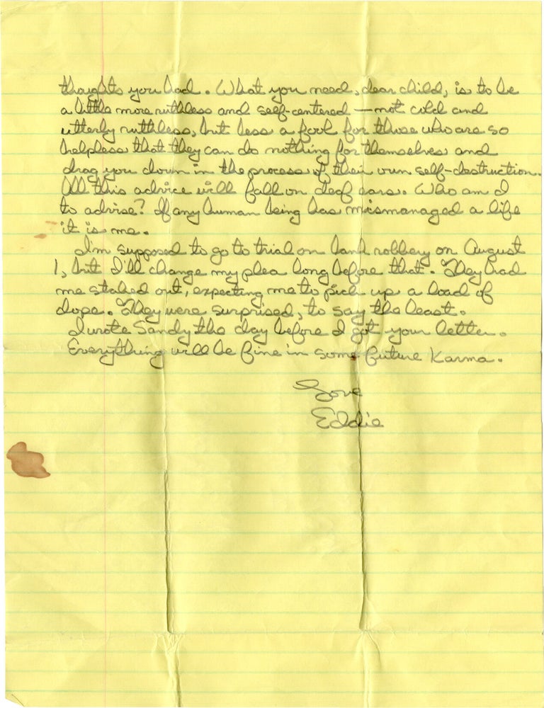 Archive of original correspondence, vernacular photographs, and ephemera from and regarding Edward Bunker, while imprisoned during the writing and publication of his first novel "No Beast So Fierce," and the development the novel's film adaptation, the landmark 1978 New Hollywood film "Straight Time," circa 1970-1977