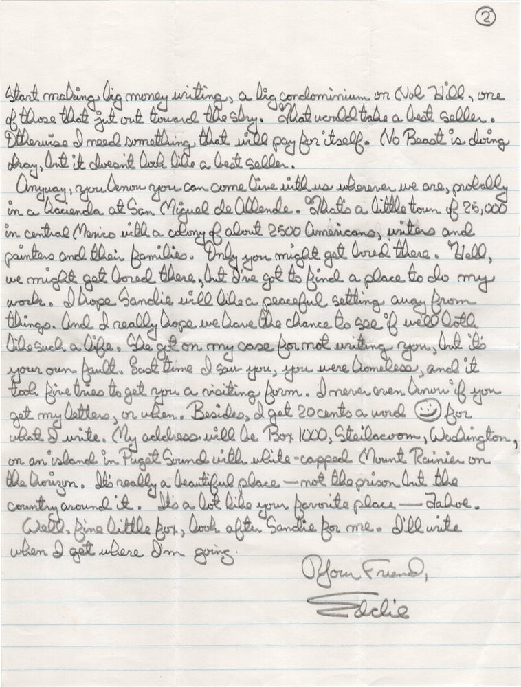 Archive of original correspondence, vernacular photographs, and ephemera from and regarding Edward Bunker, while imprisoned during the writing and publication of his first novel "No Beast So Fierce," and the development the novel's film adaptation, the landmark 1978 New Hollywood film "Straight Time," circa 1970-1977