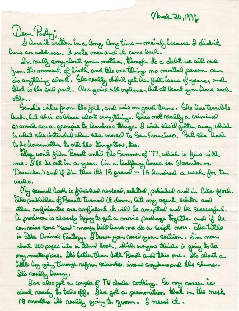 Archive of original correspondence, vernacular photographs, and ephemera from and regarding Edward Bunker, while imprisoned during the writing and publication of his first novel "No Beast So Fierce," and the development the novel's film adaptation, the landmark 1978 New Hollywood film "Straight Time," circa 1970-1977