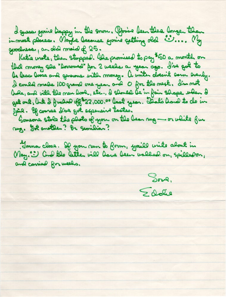 Archive of original correspondence, vernacular photographs, and ephemera from and regarding Edward Bunker, while imprisoned during the writing and publication of his first novel "No Beast So Fierce," and the development the novel's film adaptation, the landmark 1978 New Hollywood film "Straight Time," circa 1970-1977
