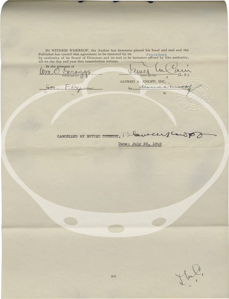 Original book contract for "Our Government," signed by James M. Cain and Alfred A. Knopf